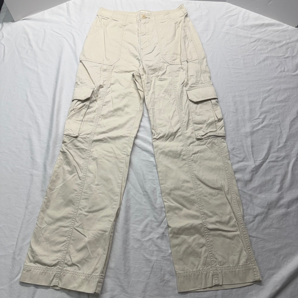 Abercrombie & Fitch Cream Cargo Pants High Rise Straight Leg Utility Size 4 27
